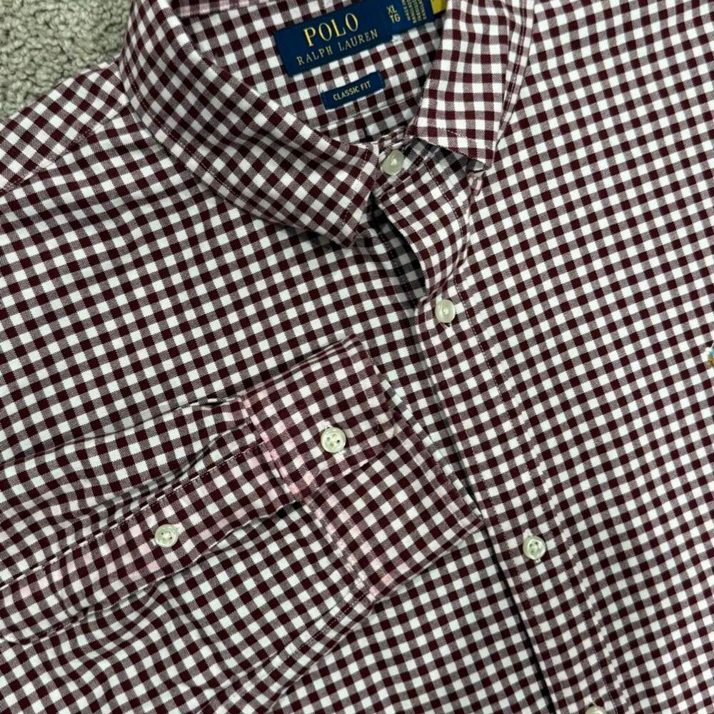 Polo Ralph Lauren Gingham Maroon XL Button Down Men's Shirt